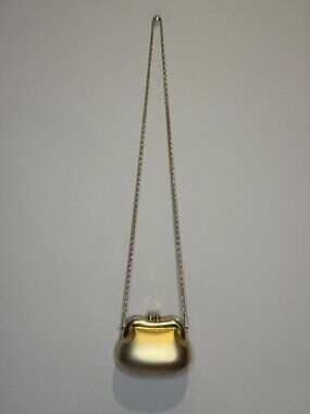 Vintage Sasha Gold Hard Clutch Minaudiere Chain Strap Evening Bag